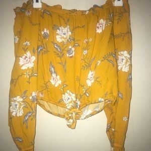 Pacsun yellow floral off the shoulder crop top